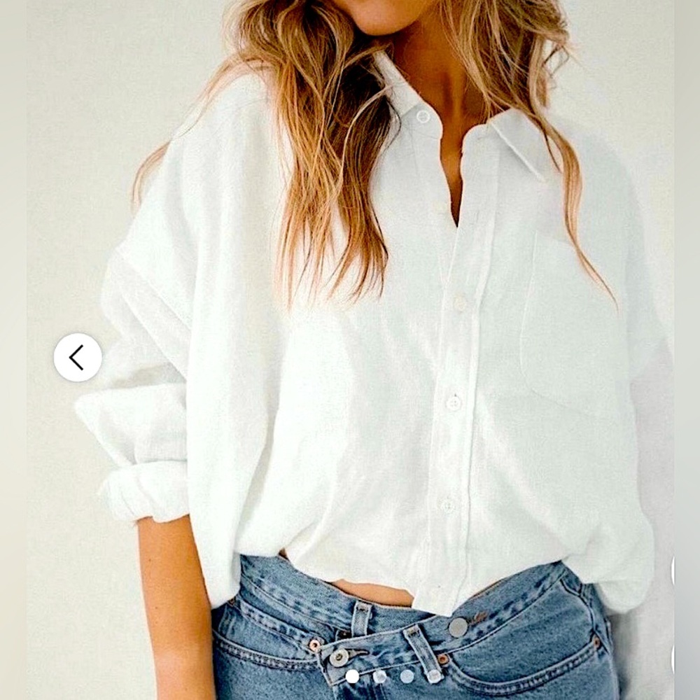 Parke Bubble Down Top Cropped Relaxed Fit Poplin Button Down Like New